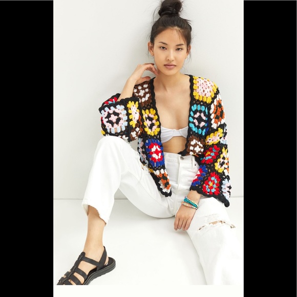 ANTHROPOLOGIE COLOURBLOCKED SQUARE CROCHET CARDIGAN 🔥 - Picture 1 of 9